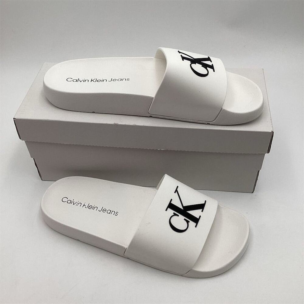 Calvin Klein Women's Arin Logo Slide Sandals White Size 9 M Casual